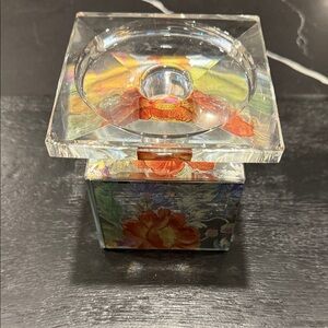 MacKenzie-Childs Floral Glass Art with Orange and Red Accents
